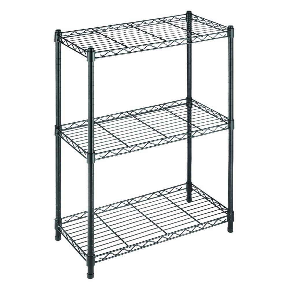 3-Tier Steel Wire Shelving Unit in Black (24 in. W x 30 in. H x 14 in. D)