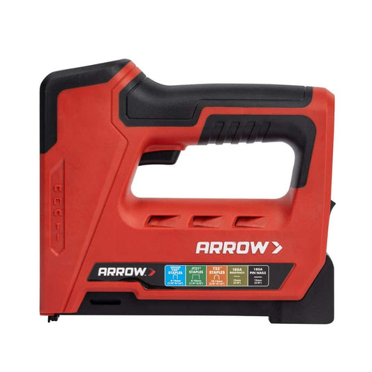 Arrow ET501C Cordless 5-In-1 Professional Staple and Nail Gun, Battery Powered Wire Stapler and Brad Nailer for Upholstery, Framing, Roofing, Crafts, Fencing, Cable, Black/Red (B09V1BYRDK)
