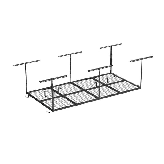 FLEXIMOUNTS OHK38B-E 3'x8' Overhead Garage Storage Ceiling Storage Rack with 8 Accessory Hooks Black: Steel Utility Shelves, 600 lb Capacity