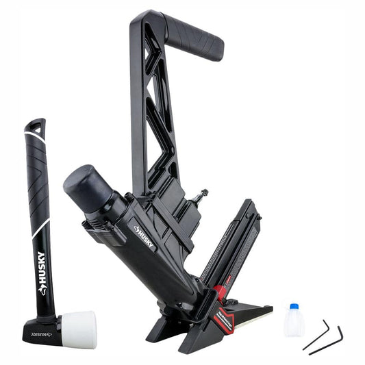 Husky 2 in. Pneumatic Flooring Nailer Stapler Set Quick Jam Release 3-in-1