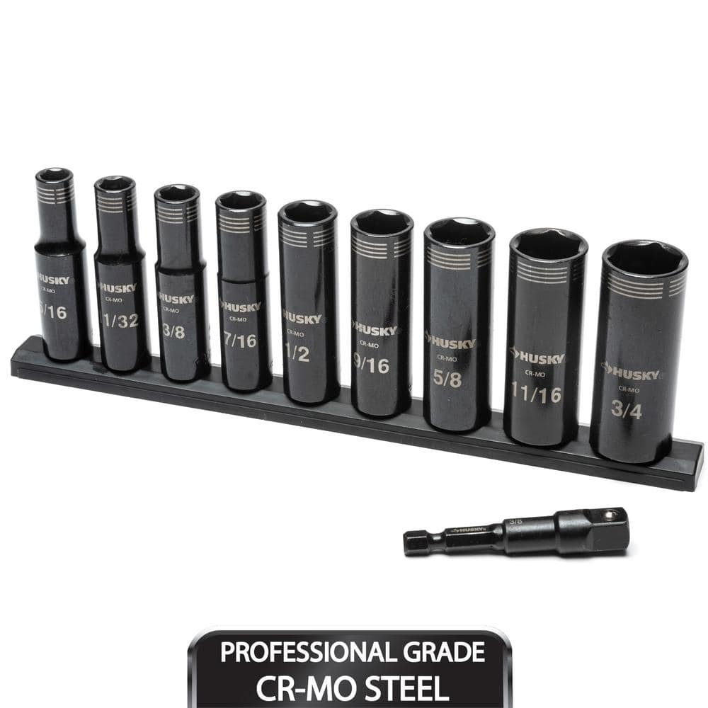 Husky 3/8 in. Drive Thin Wall Deep Impact Socket Set SAE (10-Piece)
