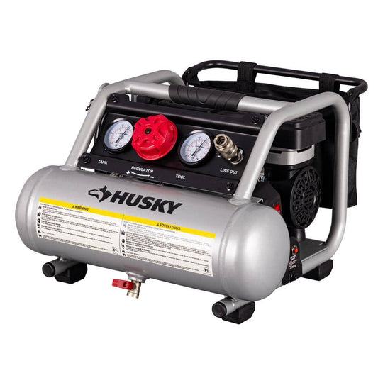 1 Gal. 135 PSI Portable Electric Oil-Free Quiet Jobsite Air Compressor with Dual Pressure Gauges and 1-Quick Coupler