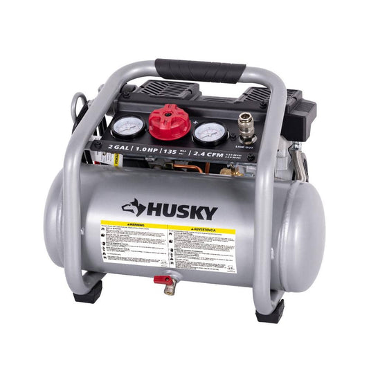 2 Gal. 135 PSI Portable Electric Oil-Free Quiet Jobsite Air Compressor with Dual Pressure Gauges and 1-Quick Coupler