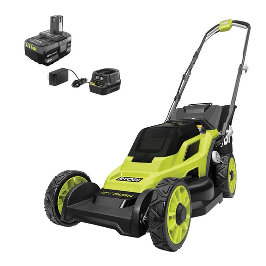 RYOBI Cordless Battery Walk Behind Push Lawn Mower 4-Amp 18-Volt Batter Charger